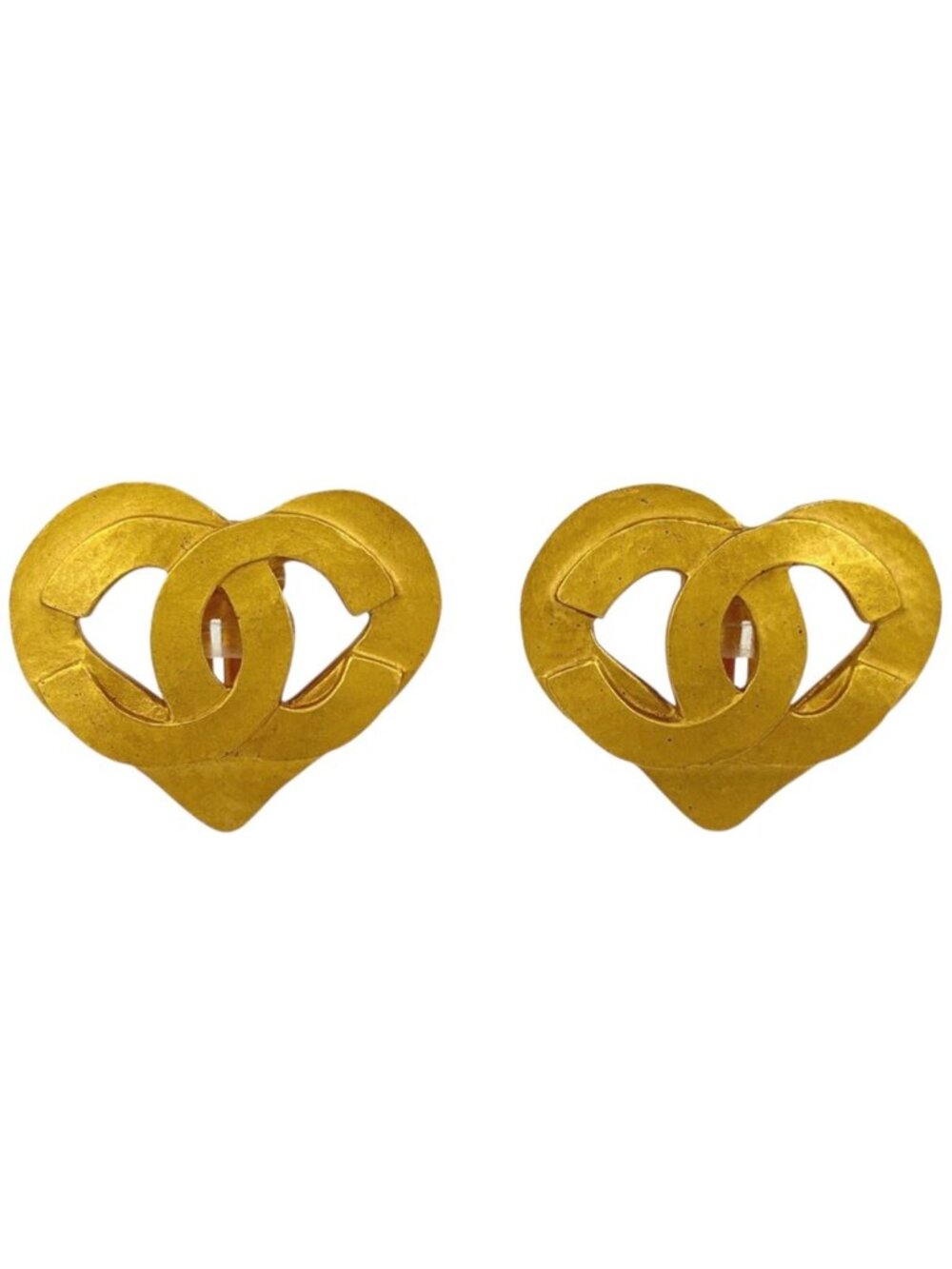 Chanel Earrings CC Logo Heart Gold Plated